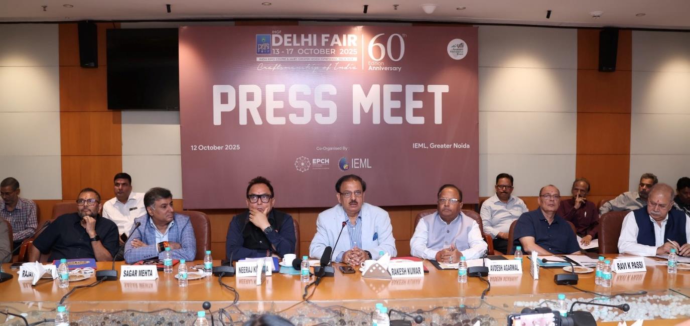 EPCH leadership addressing journalists ahead of IHGF Delhi Fair Autumn 2025.